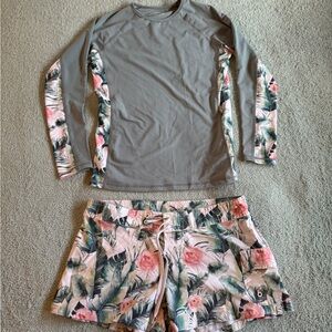 Cinnamon Girl Floral Print Rash Guard and Swim Shorts Set